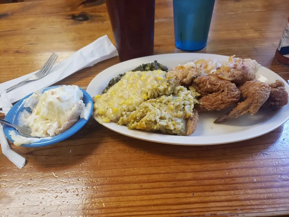 Chicken Broccoli Casserole Cream Corn Greens & Banana Pudding