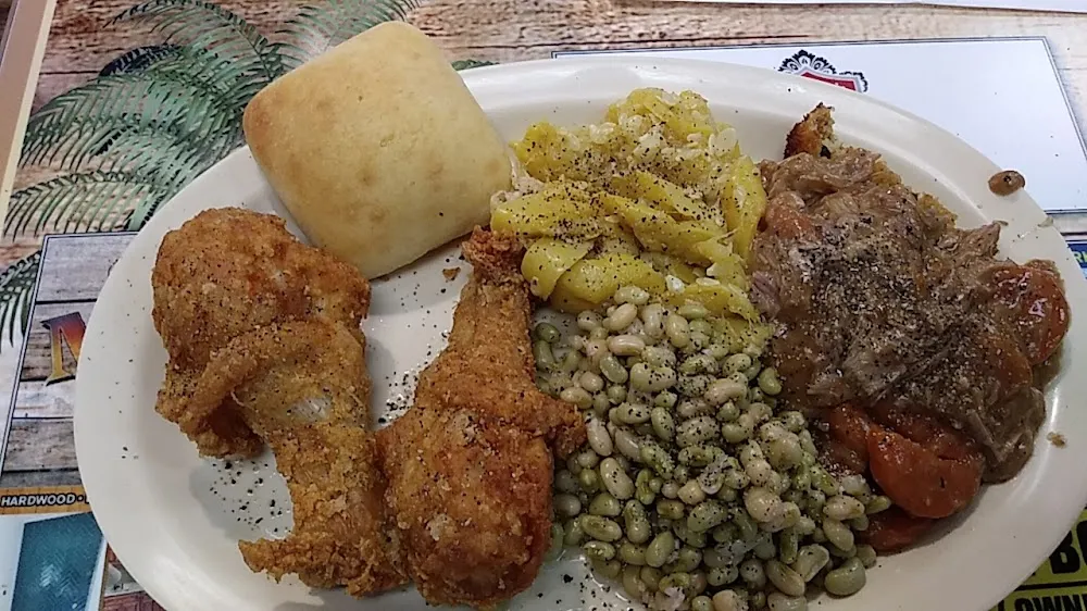 Fried Chicken Squash Peas & Srew
