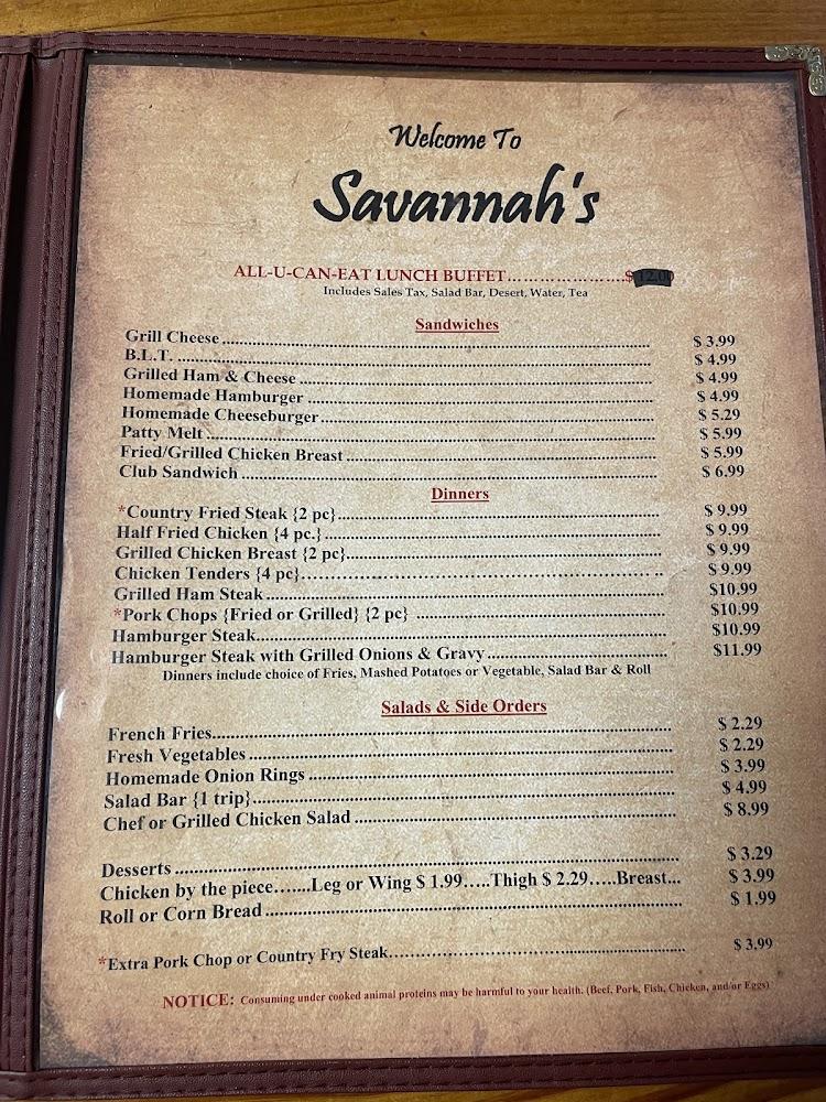 Savannah's Country Buffet Menu image 1